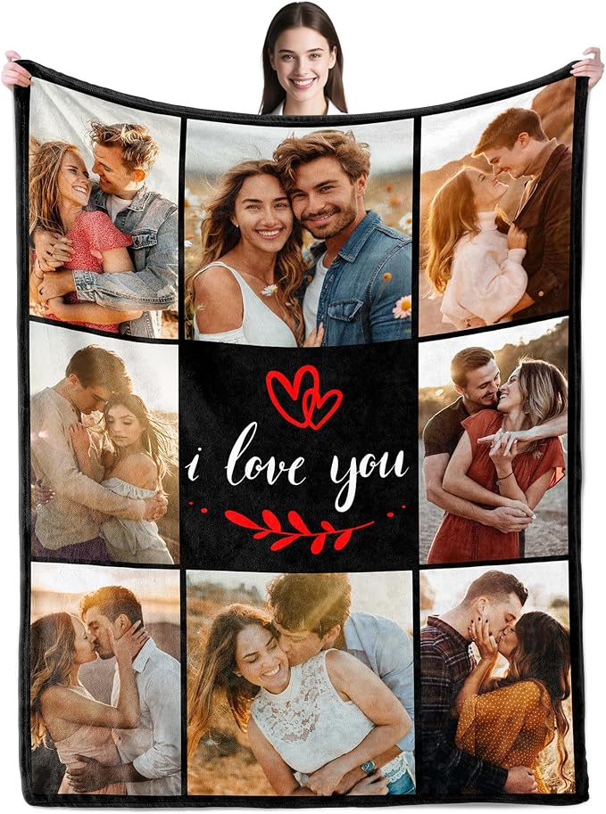 SHIPS NEXT DAY Custom Blanket with Picture Text Personalized Throws Blanket with Photos Customize Blanket Customizable Blankets Customized Gifts for Mom Dad Couple Girlfriend Boyfriend Wife Husband