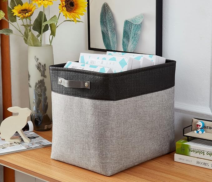 DECOMOMO Extra Large Storage Baskets, 54.5L Fabric Storage Bins 3 Pack | XXXL Storage Baskets for Shelves, Linen Closet Organizers (Grey & Black, 17" x 13" x 15")