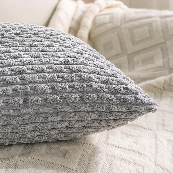 Set of 4 Grey Decorative Throw Pillow Covers 20x20 Inch Corduroy Pillow Covers for Bed Couch Sofa Living Room Soft Square Cushion Cases