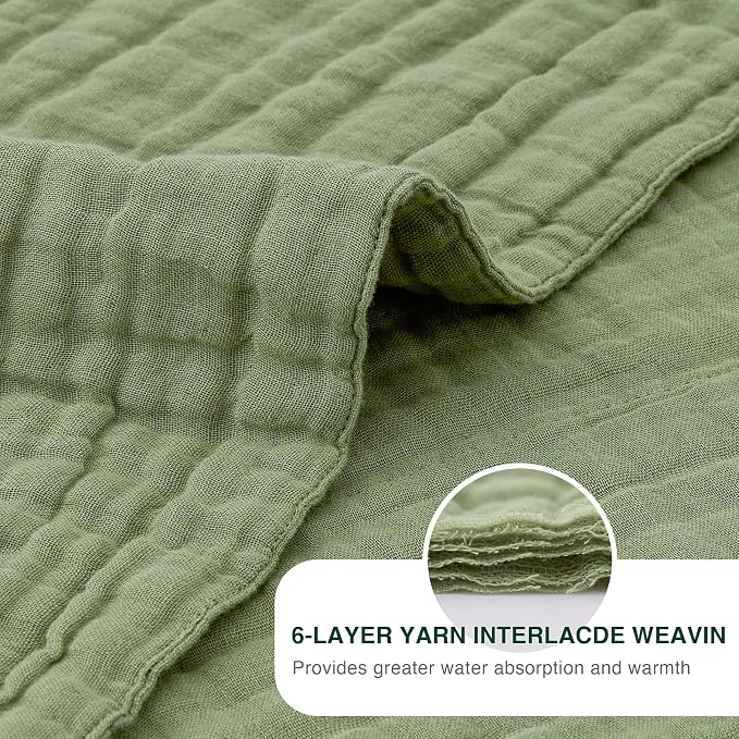 Love's cabin 100% Cotton Muslin Blanket, 6 Layer Lightweight Breathable Gauze Large Throw Blanket 50 x 70 Inches, Soft Cooling All Season Blanket for Couch or Sofa, Sage Green