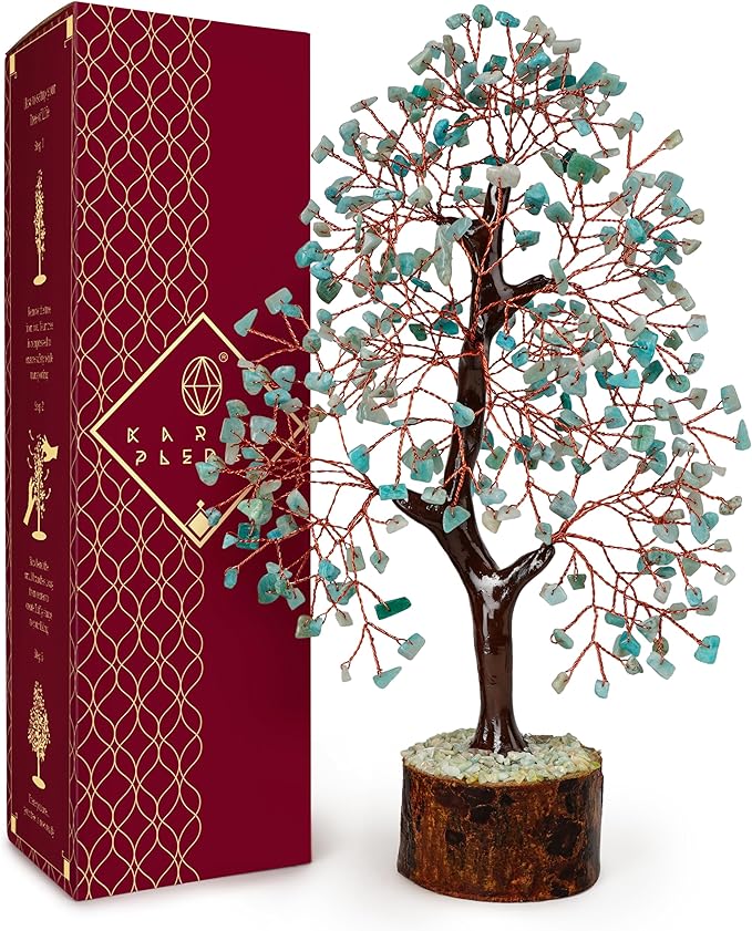 Crystal Tree of Life Birthday Gifts for Women, Men, Handmade Home Decor, Office, Room Decoration, Amazonite Reiki Healing Crystal Chakra Tree for Money, Good Luck Gifts for Her, Mom & Dad