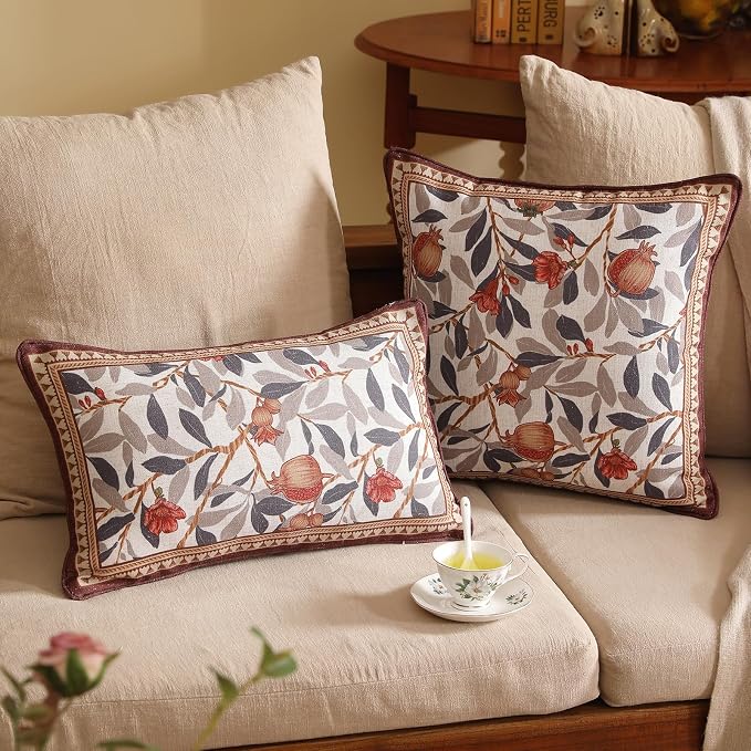 patdrea Designer French Vintage Linen Throw Pillow Cover,18"x18",Set of 2 | Decorative Pillow Case with Zipper,Floral Pattern,Pillow Cover for Couch Living Room Bedroom Sofa