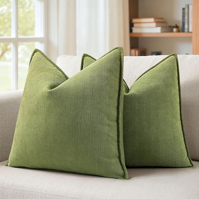 MIULEE Pack of 2 Moss Green Euro Shams Chenille Pillow Covers 26x26 Inch | Decorative Soft Couch Throw Pillows,Farmhouse Cushion Covers,Elegant Design for Sofa,Bed,Living Room,Summer Decor