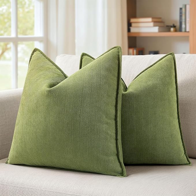 MIULEE Pack of 2 Moss Green Decorative Chenille Pillow Covers 20x20 Inch | Soft Couch Throw Pillows,Farmhouse Cushion Covers with Elegant Design for Sofa,Bedroom,Living Room,Spring Home Decor