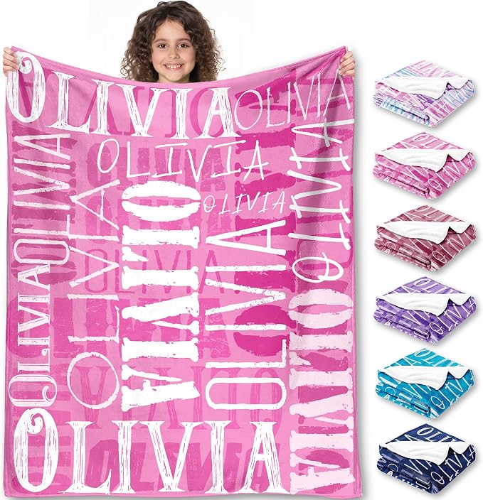 Yofair Ships Next Day, Personalized Blanket Gifts for Teen Girls Custom Blanket with Name Flannel Throw Girls Blankets Customized Daughter Gifts for Kids Adult