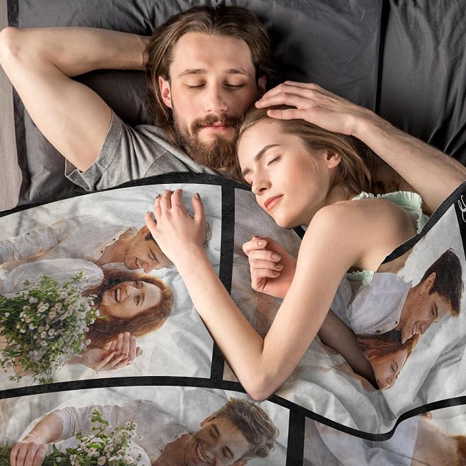 Personalized Mothers Day Birthday Blanket for Mom with Photos Text | Personalized Christmas Birthday Gifts for Mom Wife from Daughter Son Husband, Personalized Anniversary Couple Blanket Gifts