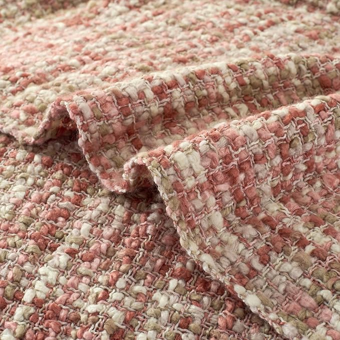 Multi-Color Cable Woven Throw Blanket for Couch - 60"X80" | Multicolored Boho Style,Super Soft Warm Cozy Chunky Blankets with Decorative Tassels for Bed and Sofa,Light Pink