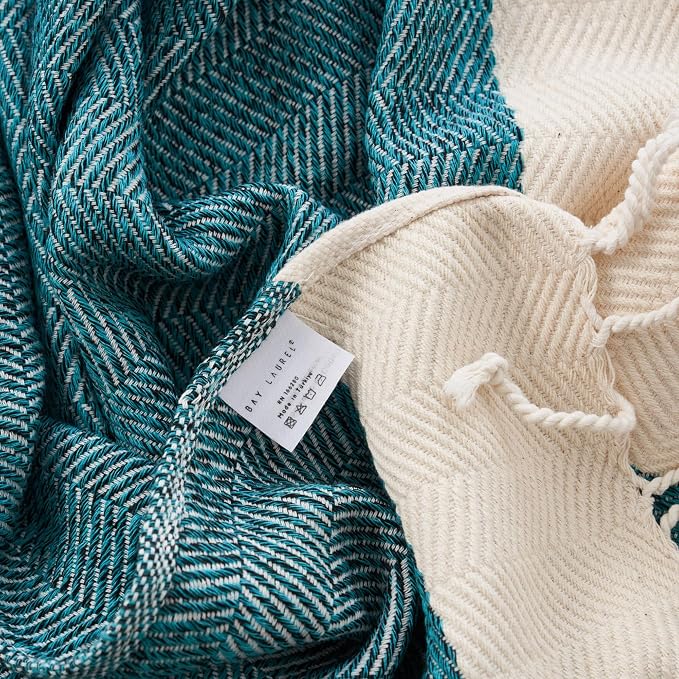 BAY LAUREL Turkish Hand Towel – Pack of 2 | Soft & Absorbent Decorative Towels for Bathroom, Hand, Face, Hair, Gym, Yoga, SPA, Kitchen & Tea | Boho Decor (Petrol, Herringbone 16x40 Inches (Set of 2)
