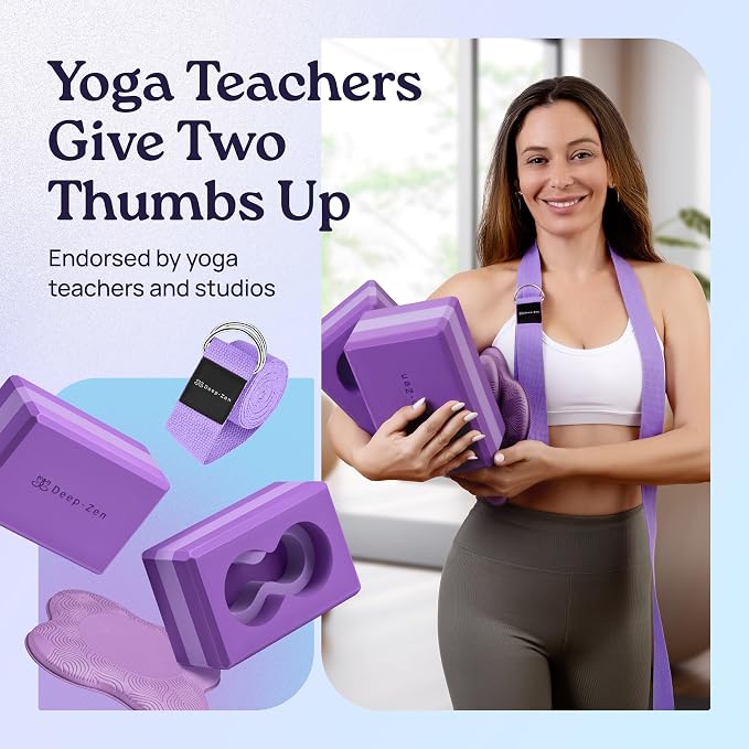 Deep-Zen® Yoga Blocks Wrist Support; Yoga Blocks 2 Pack with Knee Pads and Strap to Put Less Weight on Wrists; Durable, Versatile Yoga Brick Exercise Block Set, Blocks Yoga