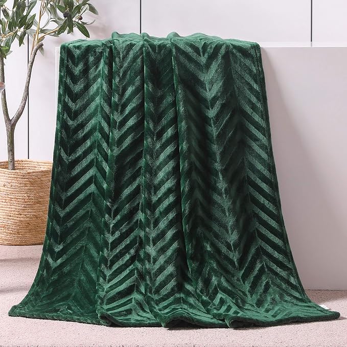 Whale Flotilla Flannel Fleece Fall Throw Blanket for Couch, Emerald Green | Lightweight Breathable Soft Sofa Throws, Plush Fluffy Chevron Design Decorative Blankets for Home Life, 50x60 Inch