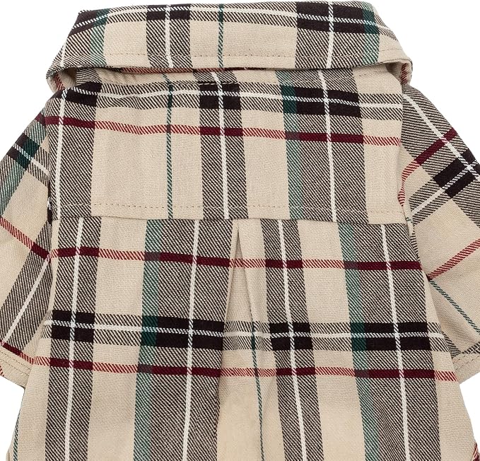 PUPTECK Classic Plaid Dog Shirt, Puppy Polo T-Shirt Clothes, Beige M | Soft Cotton Button Up Dog Clothes for Small Medium Dogs Boy Girl, Fashion Pet Tee, Chic Casual Pet Outfit Apparel