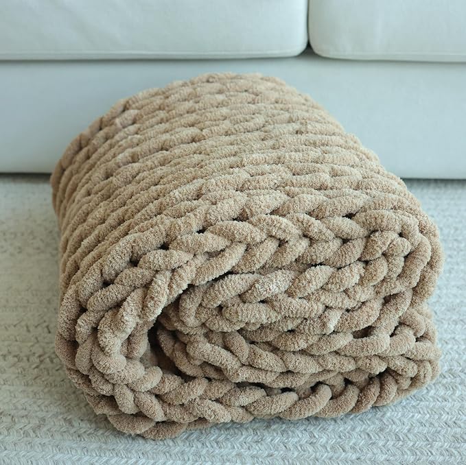 Maetoow Tighter Version Chenille Chunky Knit Blanket Throw,60×80,Khaki