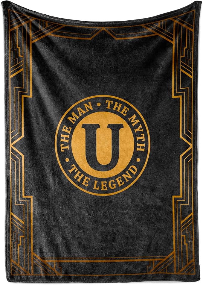 Gifts for Men, Initial Mens Blanket, Birthday Gift for Him, 60"x 80", U | Soft 350 GSM flannel throw with initial legend design for dads, husbands and grandpas, ideal for birthdays or Christmas