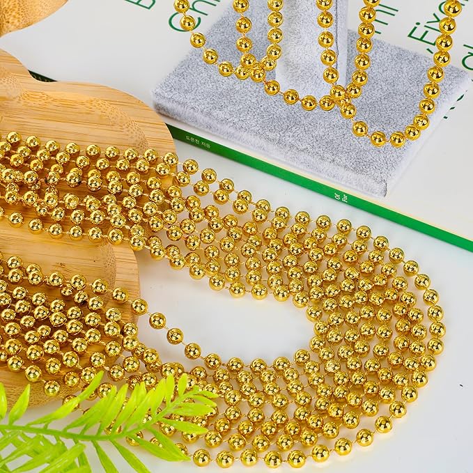 30PCS Mardi Gras Beads, Gold Bead Necklaces Decorations Stuff, 33" St Patricks Day Mardi Gras Necklace Party Favors, Festival Parade Throw Wedding Birthday Pirate Party School Activity Supplies Decor