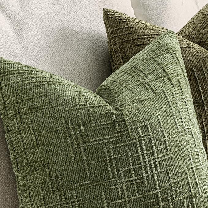 MIULEE Chenille Textured Throw Pillow Covers Sage Green 20x20 Set of 2 | Slubby Decorative Pillows, Boho Farmhouse Home Decor, Modern Neutral Cushion Covers for Couch Sofa Bed Living Room