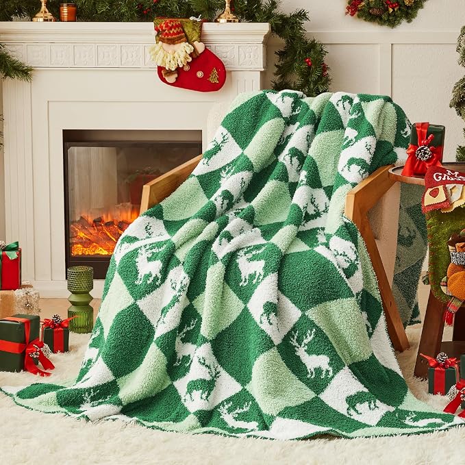 Christmas Knit Throw Blanket - Super Soft Cozy Fuzzy Blankets for Couch, Sofa & Bed, Holiday Throw Blanket，60"x80"