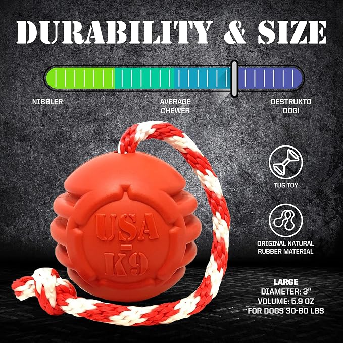 SodaPup USA-K9 Stars & Stripes – Durable Dog Tug Toy, Chew Toy, & Treat Dispenser Made in USA from Non-Toxic, Pet-Safe, Food Safe Natural Rubber for Bonding, Mental & Physical Exercise, & More