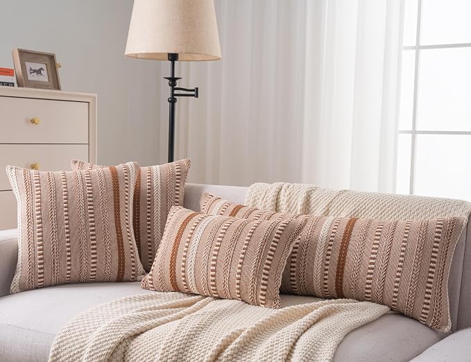 Cethom Boho Lumbar Pillow Covers 14x36 Long, Farmhouse Decorative Couch Pillow Cases, Brown Accent Pillows of Bed, Sofa Bedroom Living Room Home Decor Cushion Cover, Pack of 1