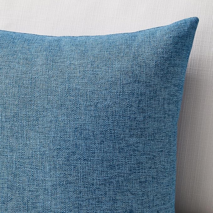 Meekio Set of 2 Blue Pillow Covers 22 x 22 Inch Farmhouse Boho Decorative Throw Pillow Covers Linen Cushion Covers for Sofa Couch Décor