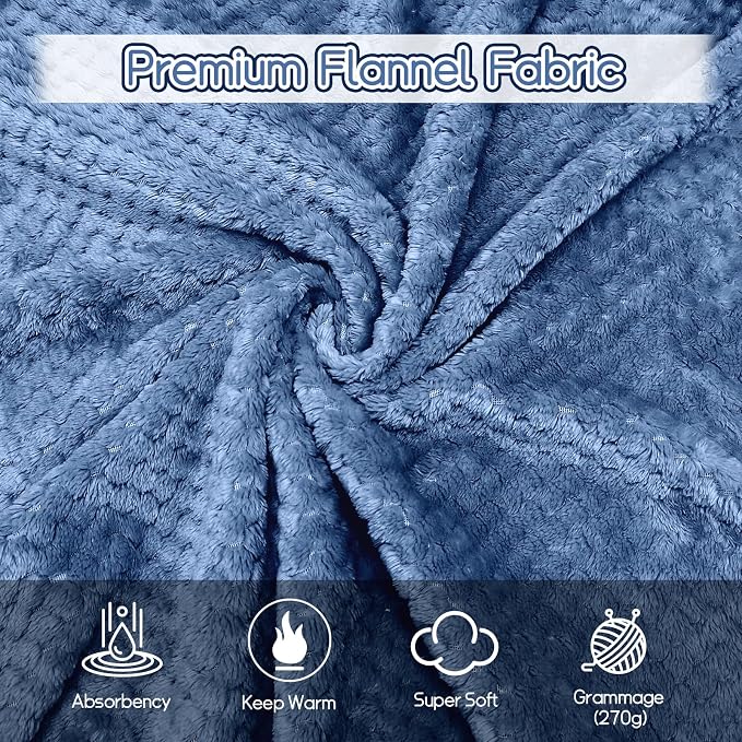 4 Pack Fleece Throw Blankets 50x60 Inches – 270 GSM Ultra Soft Flannel, Oeko-TEX Standard 100 Certified, Lightweight 3D Waffle Texture, No Shedding/Pilling, for Bed, Couch, Sofa, All Season (Blue)