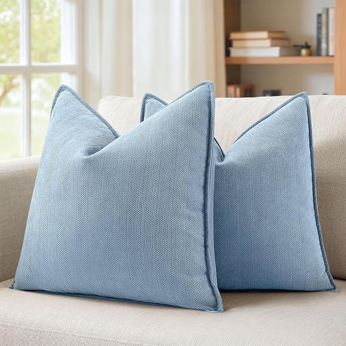 MIULEE Pack of 2 Light Blue Euro Shams Chenille Pillow Covers 24x24 Inch | Decorative Soft Couch Throw Pillows,Farmhouse Cushion Covers,Elegant Design for Sofa,Bed,Living Room,Summer Decor