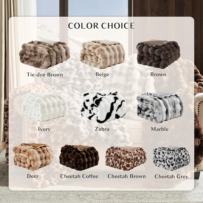 WDCOZY Zebra Animal Print Bubble Throw Blanket, Luxury Faux Rabbit Fur Mink Plush Throw for Couch, Sofa and Bed, Soft Fluffy Fuzzy Cozy Blanket for Women, Thick and Warm, 60x80 inches, 950 GSM