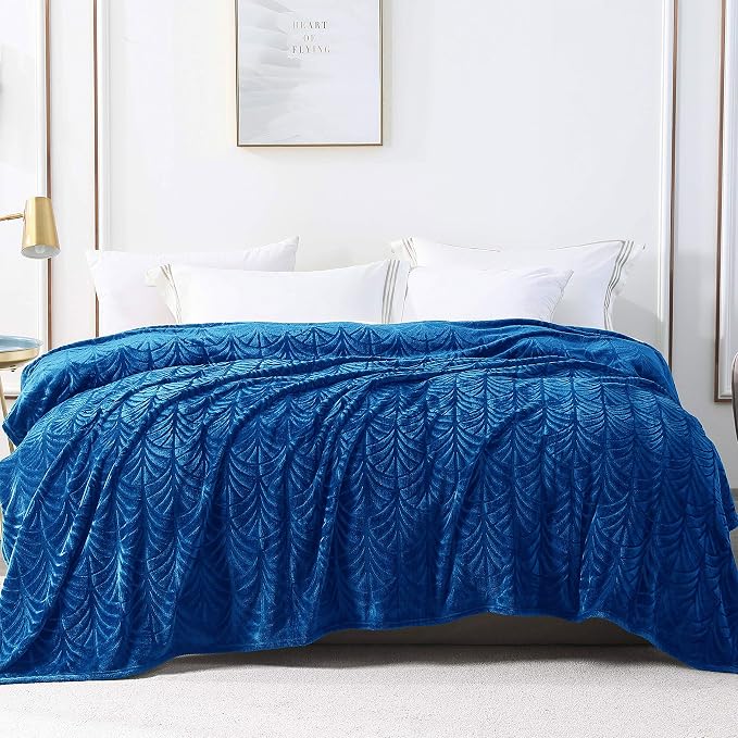 Whale Flotilla Soft Flannel Fleece Bed Blanket Queen Size, Royal Blue | Cozy Lightweight Breathable Coverlet, Plush Fluffy Bedspread, Vintage Pattern Decorative Blanket for Bed, All Season, 90"x90"
