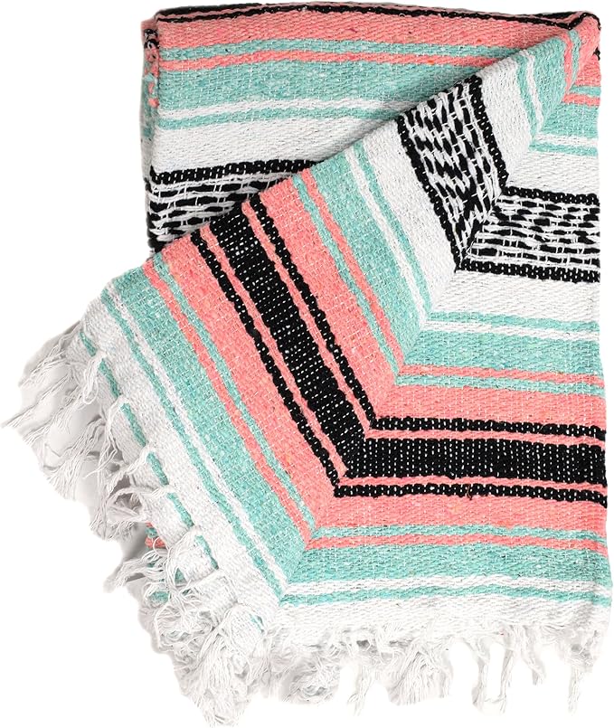 Open Road Goods Bulk Falsa Blankets - Handwoven Authentic Mexican Falsa - Great for Weddings, Yoga, Beach, Picnics, or Mexican Throw! (Mint/Peach, 15 Pack)