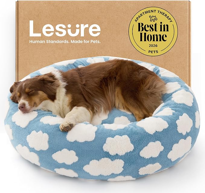 LE SURE Shown on TV Jacquard Donut Dog Beds Large Sized Dog,Blue 36x36x8in | Orthopedic Calming Pet Bed Sofa, Original Design Pattern,Washable Cover,Cute Home Decor as Gift for Pet,Anti Slip Bottom