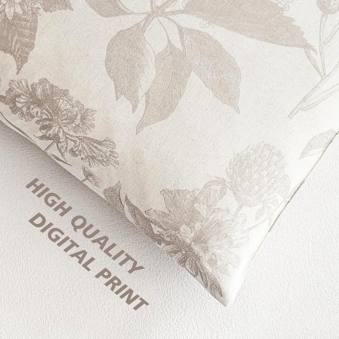 Foindtower Set of 2 Linen Floral Vintage Throw Pillow Covers Neutral Accent Print Decorative Cushion Covers Farmhouse Home Decor for Sofa Chair Couch Bedroom Living Room,18×18 Inch,Tan Beige