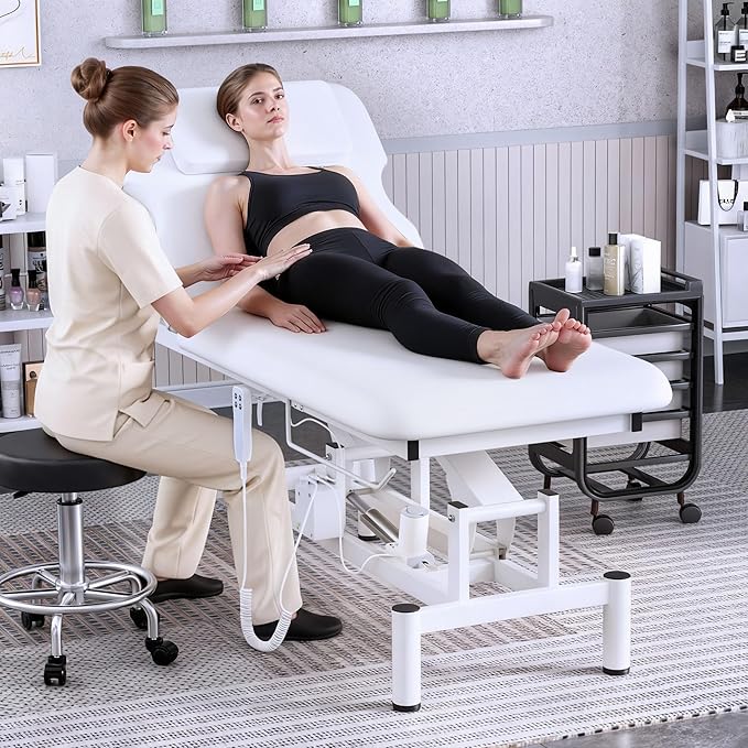 Electric Spa Bed, Dual Motor Electric Massage Table with Adjustable Backrest & Height, Adjustable Massage Table with Sturdy 4 Leg, Paper Holder for Spa, Massage, Esthetician, Salon