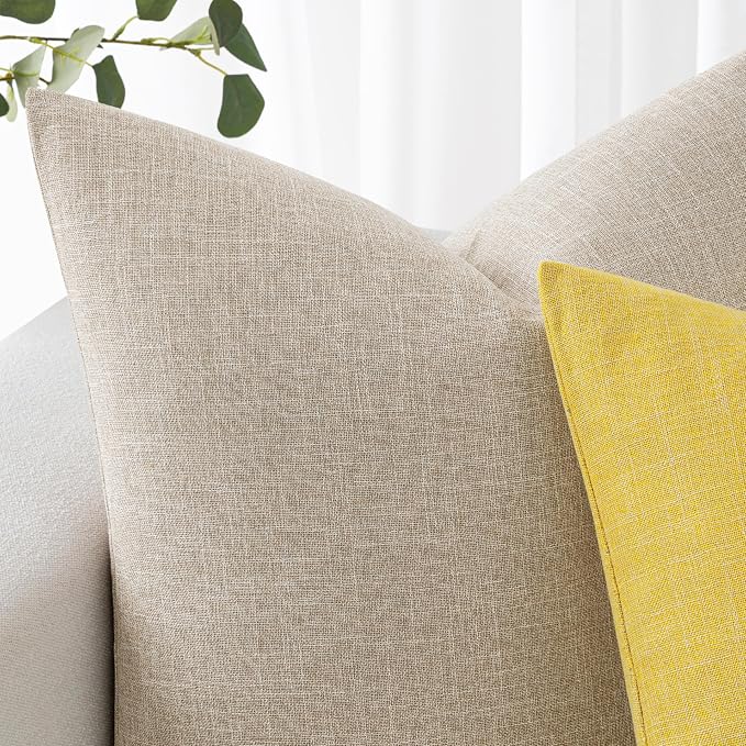 MIULEE Pack of 2 Linen Textured Pillow Covers, 18x18 Inch Taupe | Decorative Burlap Throw Pillowcases, Neutral Boho Farmhouse Accent Home Decor for Sofa Couch Bedroom Living Room
