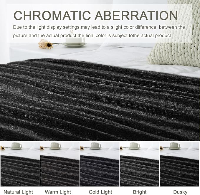 Chenille Throw Blanket for Couch 60" x 80" Twin, Black | Soft Cozy Luxury Throws with Fringe Tassel, Living Room Bed Sofa Chair Cover, Lightweight Knitted Boho Blankets Home Decor