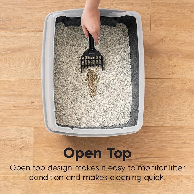 IRIS USA Large High Sided Cat Litter Box, Scatter Shield, Black | Active Cats, Tall Wall Protection, Kick-Proof Sides, Extra Deep Pan, Easy Daily Scoop, Keeps Floor Clean