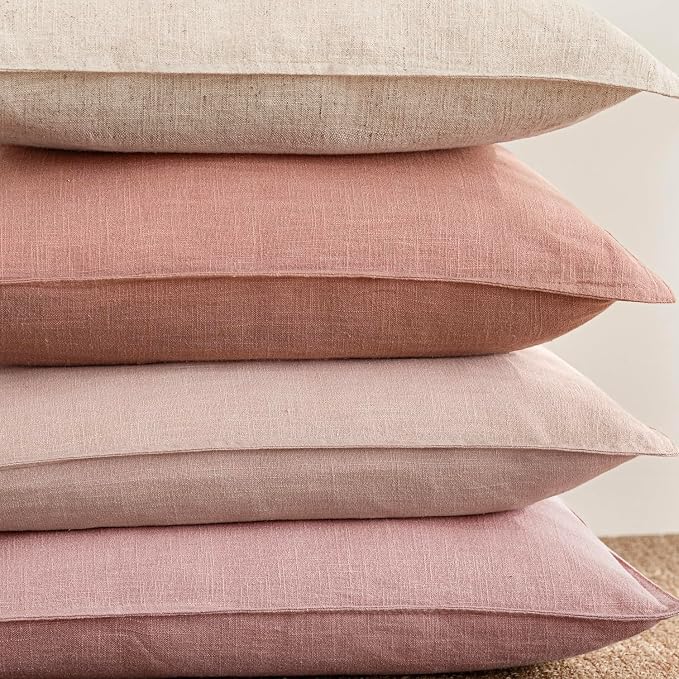 Foindtower Pack of 2, Decorative Linen Solid Throw Pillow Covers Soft Accent Euro Cushion Case Farmhouse Neutral Pillowcase for Chair Couch Sofa Bedroom Living Room Home Decor 20 x 20 Inch Coral Pink