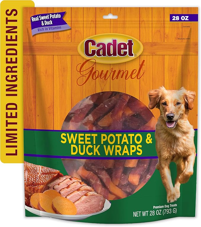 Cadet Gourmet Sweet Potato & Duck Wrapped Biscuits Dog Treats, 28 oz | Real sweet potato & duck, dog treats wraps, crunchy healthy dog treats, great for training, for small & large breeds
