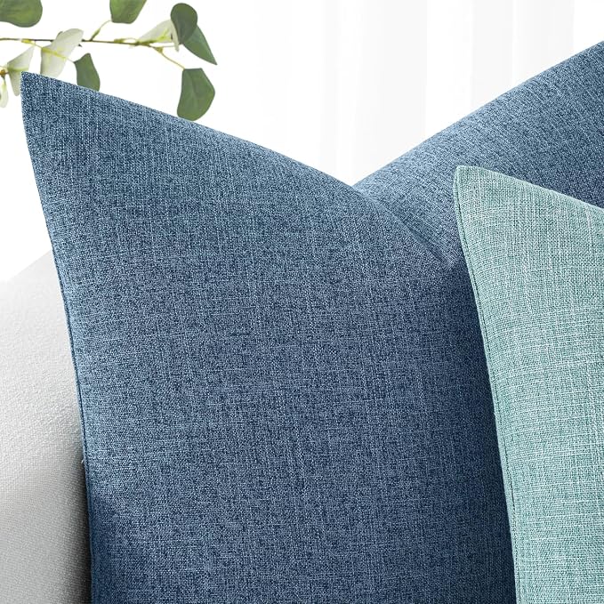MIULEE Pack of 2 Decorative Linen Burlap Pillow Covers Farmhouse Boho Accent Euro Pillowcases Modern Home Decor for Couch Sofa Bedroom Living Room 24x24 Inch Steel Blue