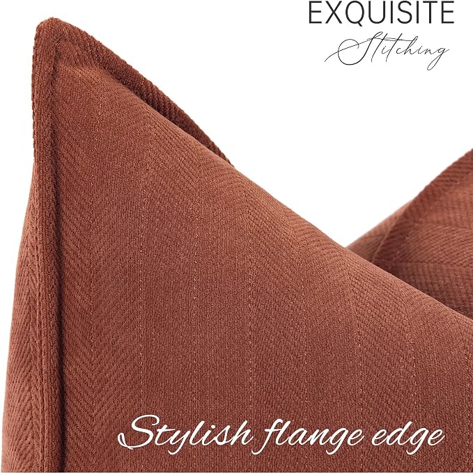 Rust Throw Pillow Covers 24x24 Set of 2 Chenille Fall Pillow Covers with Elegant Design Soft and Luxurious Decorative Throw Pillows for Couch, Bed, and Home Decor