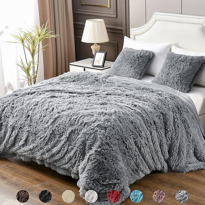 YUSOKI Long Faux Fur Twin Size Blanket, Gray, 60" x 80" | Ultra Soft, Lightweight for All Season Use, stays fluffy after repeated washes, Perfect Gifts, Machine Washable