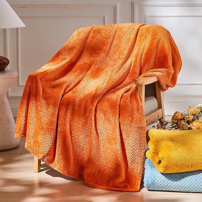 NEWCOSPLAY Fleece Leaves Pattern Twin Blanket, Orange, 60"x80" | Super Soft Throw Blanket, Lightweight Cozy Bed Sofa Blanket, Premium Silky Flannel Fleece, Travel Blanket for All Season Use