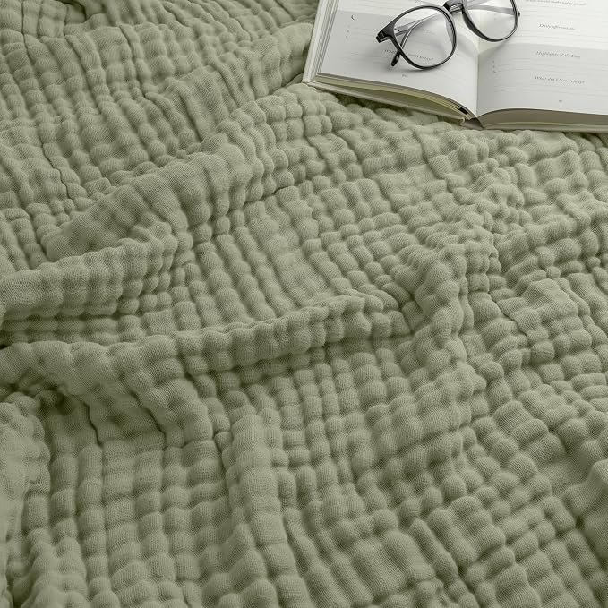 Comfy Cubs Adult Muslin Blanket 50x60” Throw Swaddle Blankets, Sage | 6 Layer Soft, Breathable & Lightweight Muslin Adult Blanket - Machine Washable & Designed in the US Bedding for All Seasons