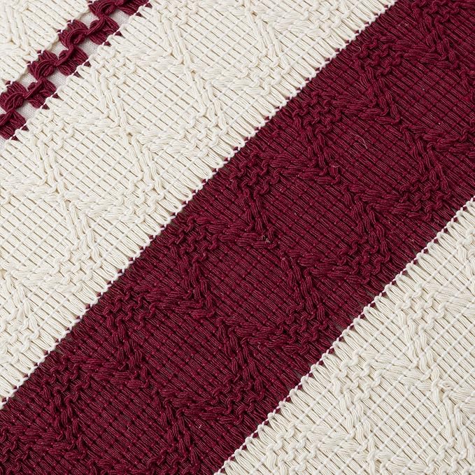 Fancy Homi Set of 2 Burgundy Boho Long Lumbar Decorative Throw Pillow Cover 12x24 Inch for Couch Bed Sofa, Aesthetic Modern Farmhouse Christmas Room Decor, Soft Cotton Cute Wind Red Cushion Case