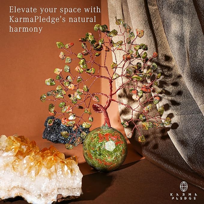 Crystal Tree of Life Birthday Gifts for Women, Handmade Home Decor, Office, Room Decoration, Unakite Healing Crystal Chakra Tree for Money, Positivity, Reiki, Good Luck Gifts for Her, Mom & Dad