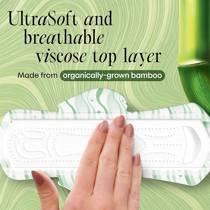 Kotex Bamboo Ultra Thin Overnight Pads with Wings, 24 Count (Packaging May Vary)
