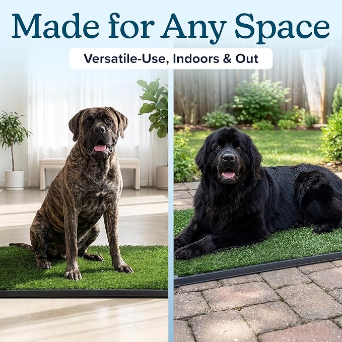 PETMAKER Reusable 3-Layer Extra-Large Dog Grass Pad with Tray, 52.5” x 35” | Dog Litter Box for Indoor and Outdoor Use, Easy to Clean Washable Pet Turf Artificial Grass Pad for Puppy Potty Training