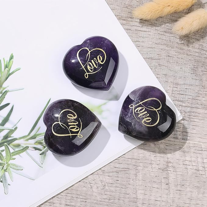 ZHIYUXI 45mm Amethyst Crystal Love Heart Stones Gems Amethyst Heart Shaped Rocks Purple Crystal Polished Stones Purple Gifts Reiki Meditation Valentines Day Gifts for Him Valentines Day Decorations