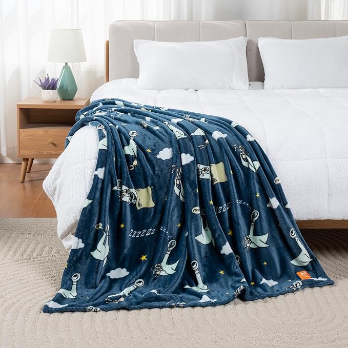 Berkshire Blanket & Mo Willems® VelvetLoft® Luxury Soft Cozy Cute Kids Throw Blanket,Gifts for Kids,Don’t Let The Pigeon Stay Up Late,50 in x 70 in(Official Mo Willems® Product)