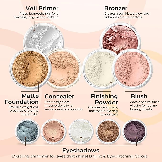 ULTIMATE KIT (DEEP TAN) Full Size Mineral Makeup Set Matte Foundation Kit Bare Face Sheer Powder Cover