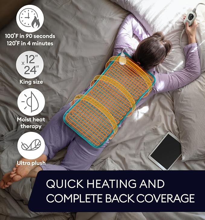 GENIANI Electric Heating Pad for Back Pain & Cramps Relief, Electric Throw, Self Care Gifts for Women, Heating Pad for Neck & Shoulder, Machine Washable Microplush, Auto Shut Off (12×24", Green)