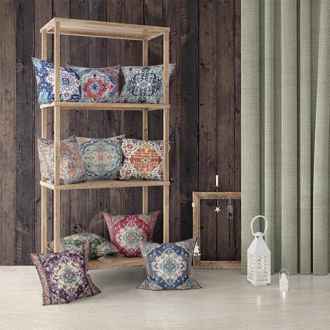 Snycler Boho Throw Pillow Covers 20x20 inch Set of 2 Terracotta Rust Blue Colored Throw Pillows Double Sided Boho Home Soft Decor for Bedroom Living Room Couch & Sofa (No Inserts)